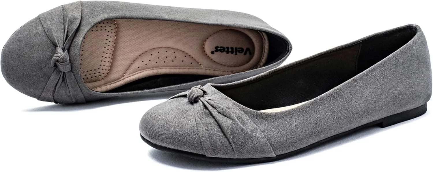 Veittes Women's Wide Width Flat Shoes, Classic Soft Round Toe Design Ballet Flats.