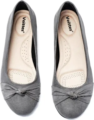 Veittes Women's Wide Width Flat Shoes, Classic Soft Round Toe Design Ballet Flats.