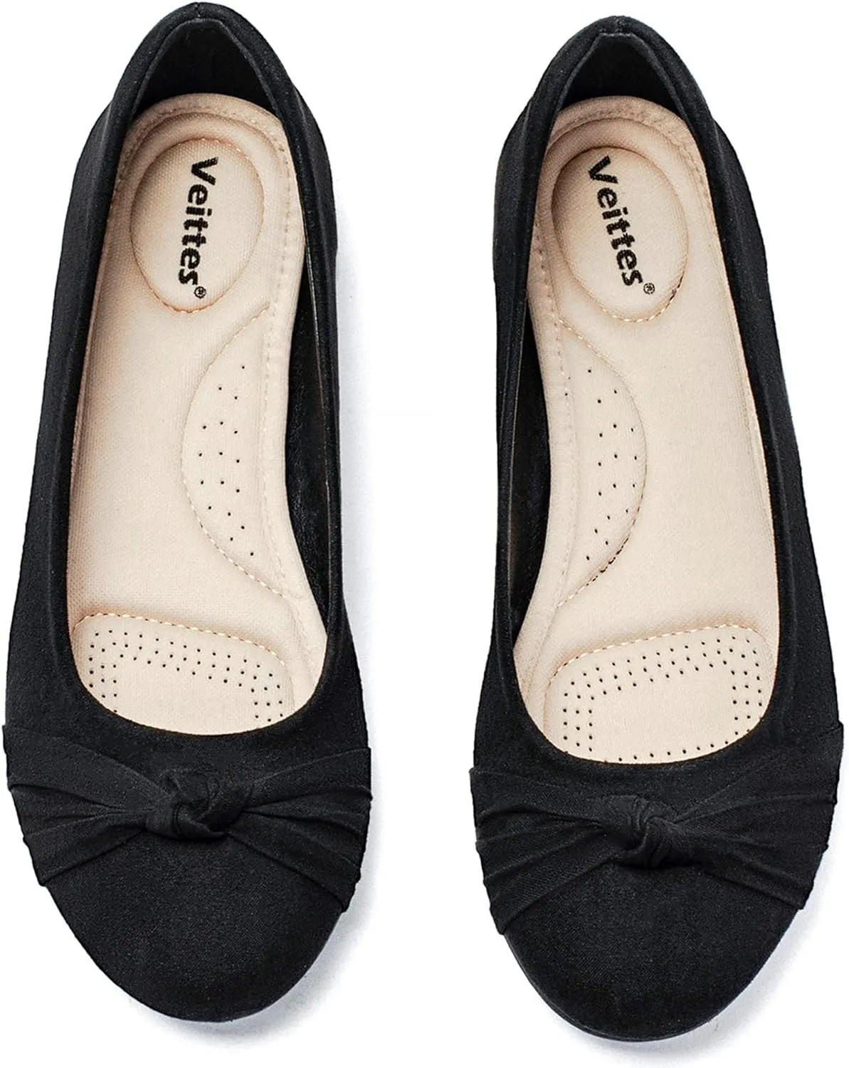 Veittes Women's Wide Width Flat Shoes, Classic Soft Round Toe Design Ballet Flats.