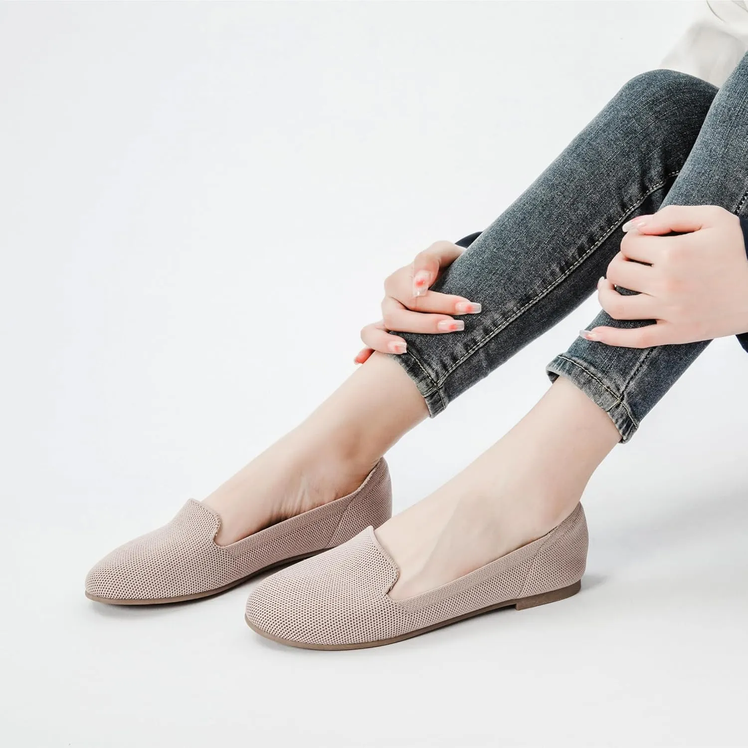 Veittes Women's Wide Width Flats Shoes,Dressy Comfortable Shoes,Soft Ladies Elegant Slip on Round Toe Knitted Ballet Shoes.