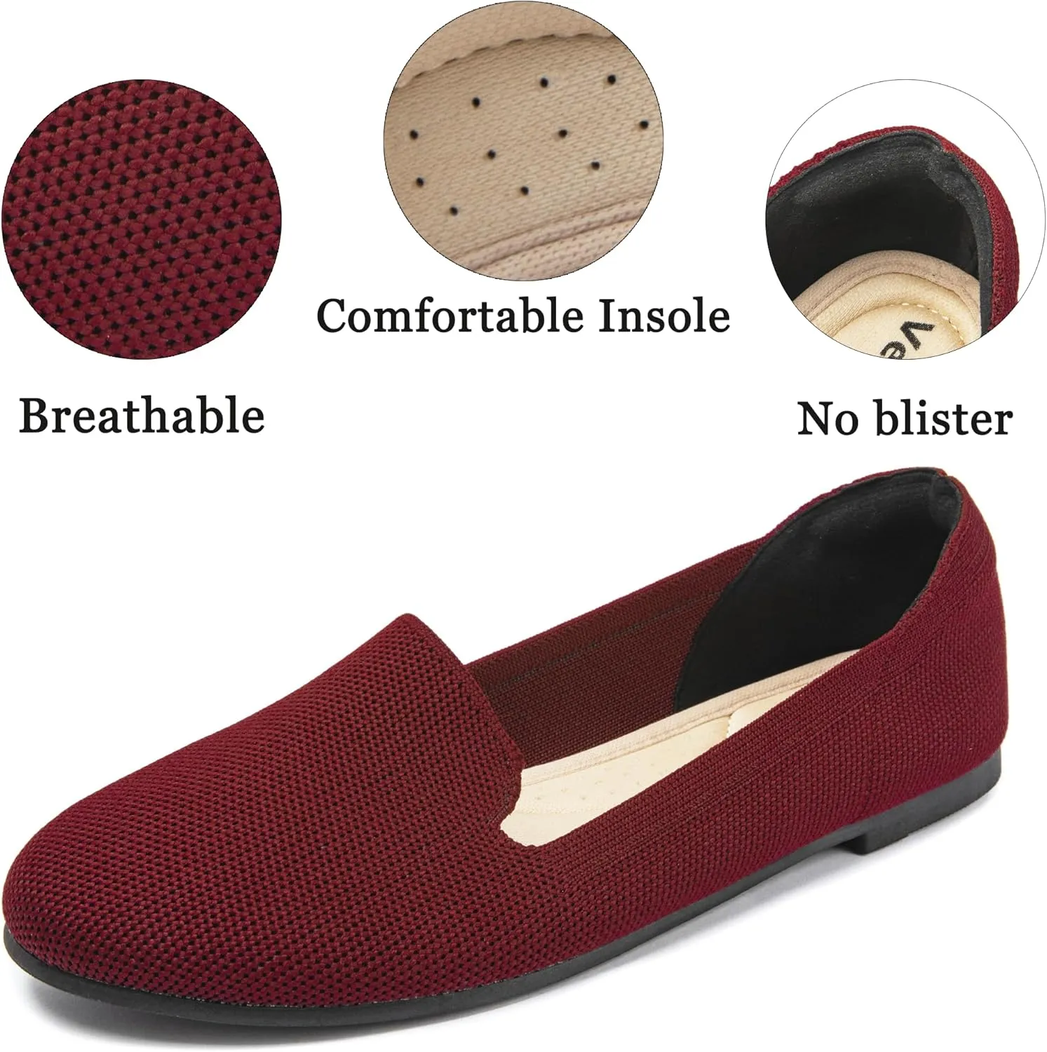 Veittes Women's Wide Width Flats Shoes,Dressy Comfortable Shoes,Soft Ladies Elegant Slip on Round Toe Knitted Ballet Shoes.
