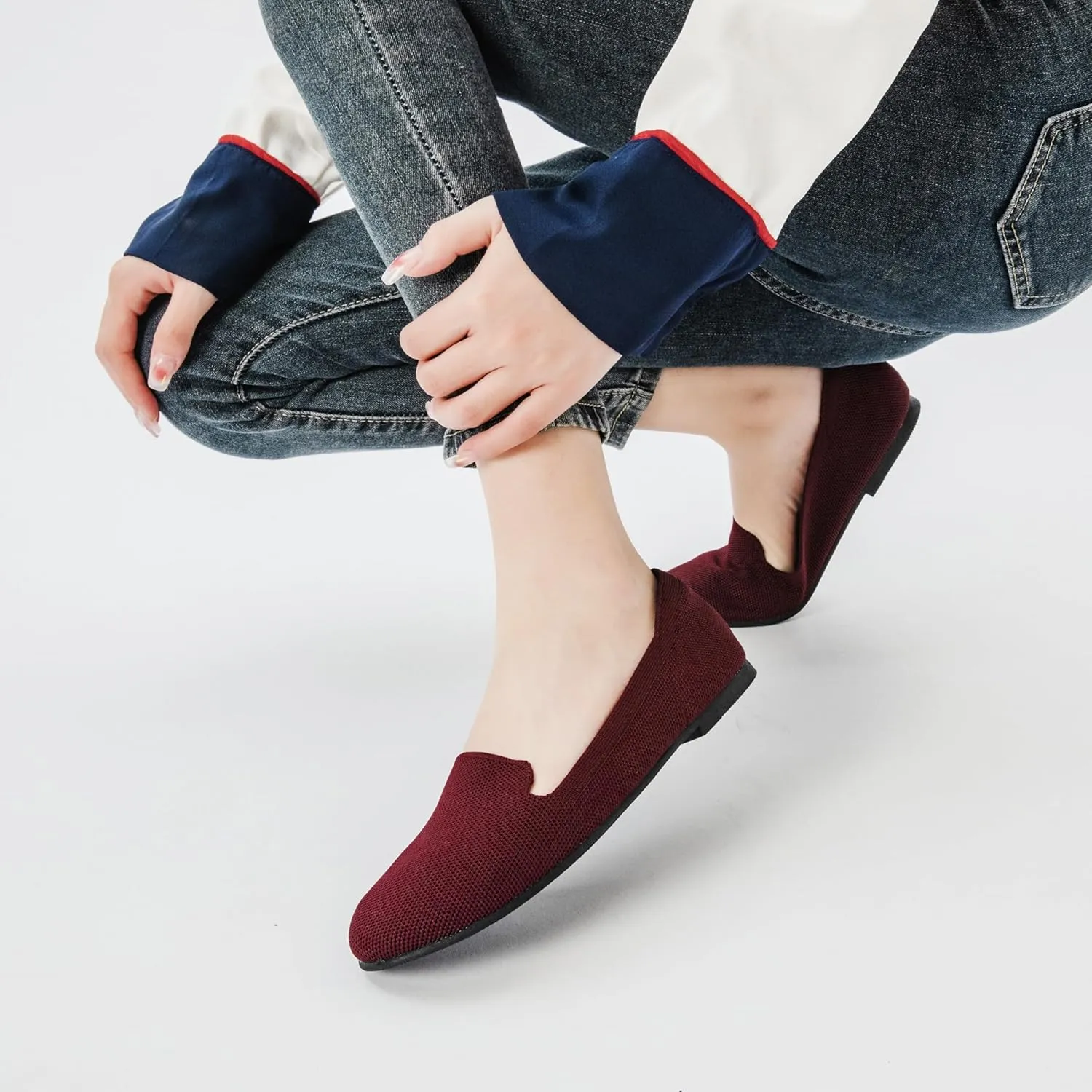 Veittes Women's Wide Width Flats Shoes,Dressy Comfortable Shoes,Soft Ladies Elegant Slip on Round Toe Knitted Ballet Shoes.