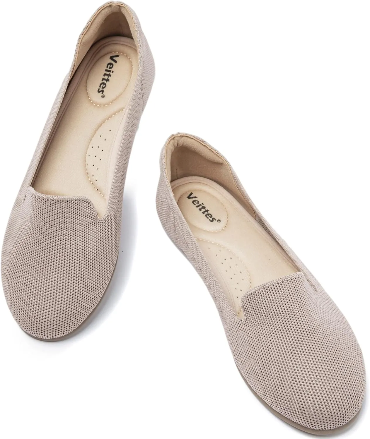 Veittes Women's Wide Width Flats Shoes,Dressy Comfortable Shoes,Soft Ladies Elegant Slip on Round Toe Knitted Ballet Shoes.