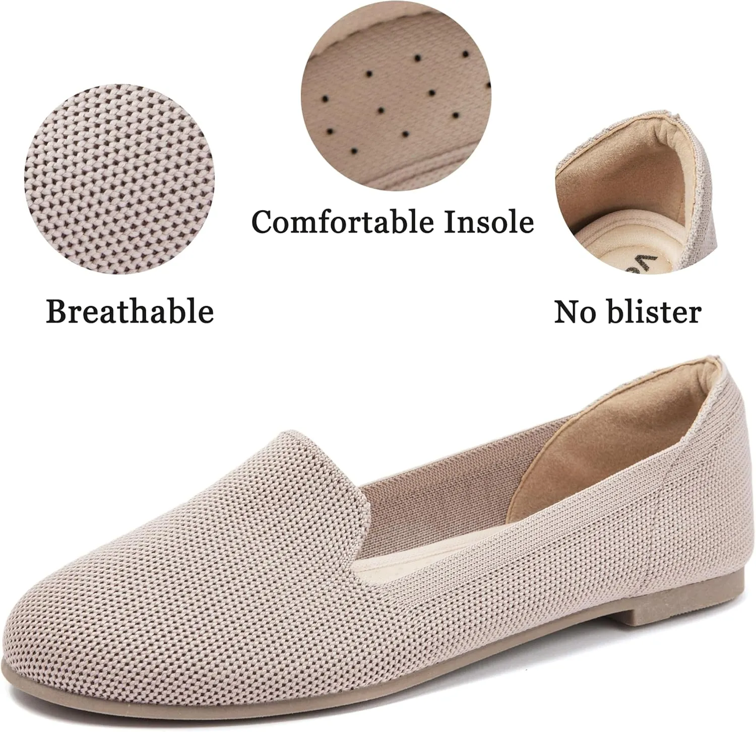 Veittes Women's Wide Width Flats Shoes,Dressy Comfortable Shoes,Soft Ladies Elegant Slip on Round Toe Knitted Ballet Shoes.