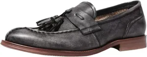 Vintage Tassel Loafers， Mens Manual Slip-On Urban Walking Moccasin Comfortable Leather Shoes,Black- 38/UK 5.5/US 6.5