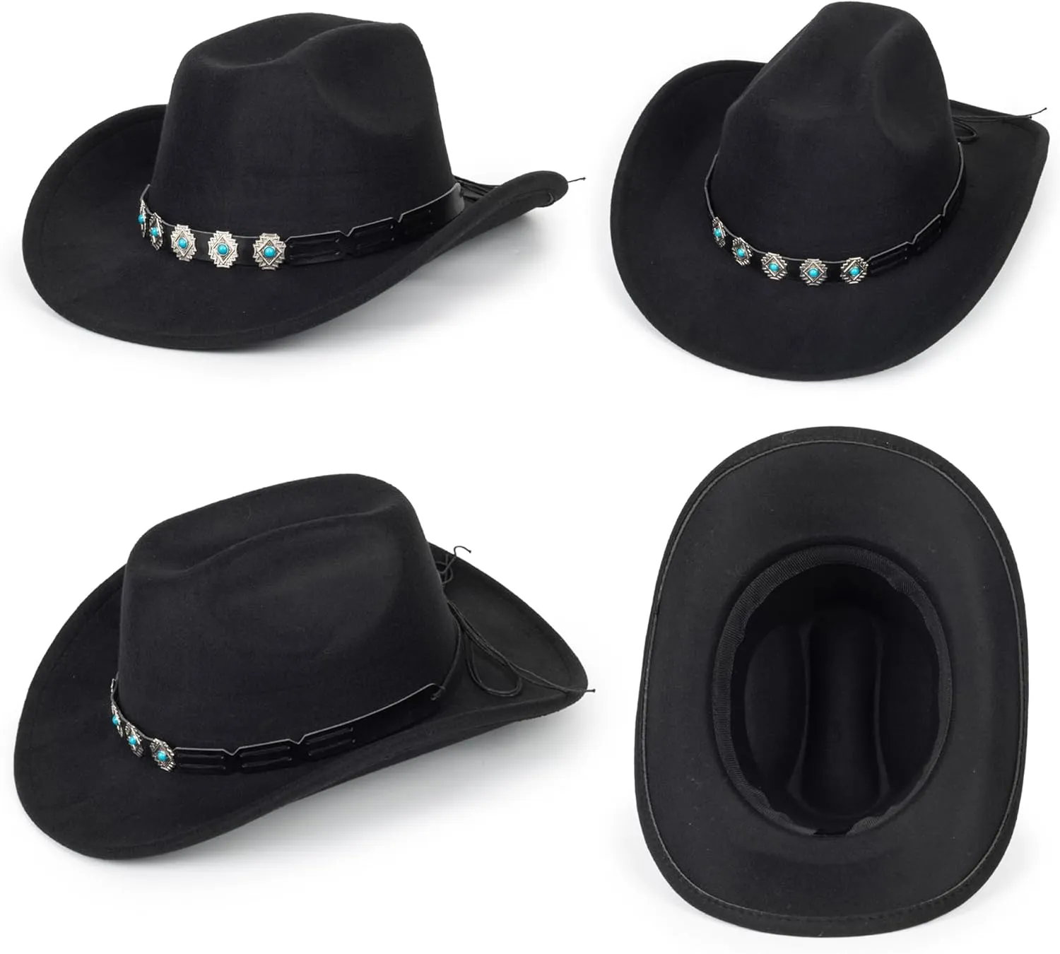 Vintage Western Cowboy Hat for Men Women - Wide Brim Cowgirl Fedora Bling Hats with Diamonds M