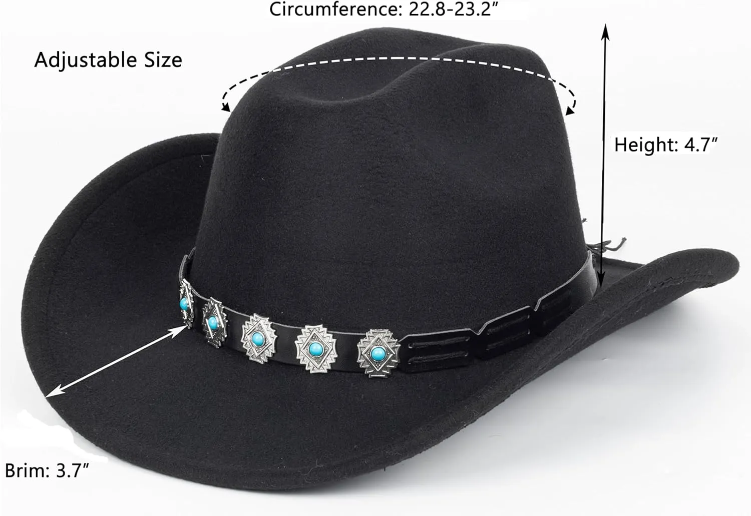 Vintage Western Cowboy Hat for Men Women - Wide Brim Cowgirl Fedora Bling Hats with Diamonds M