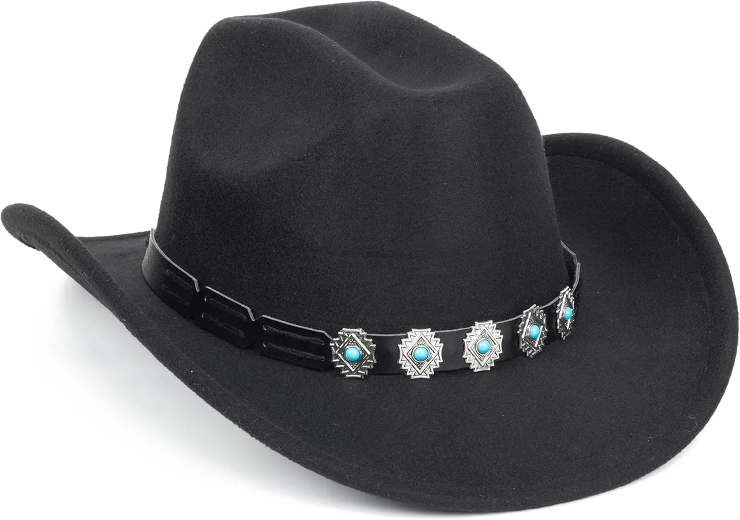 Vintage Western Cowboy Hat for Men Women - Wide Brim Cowgirl Fedora Bling Hats with Diamonds M