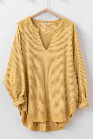 Waffle Knit Dolman Oversized Top in Mustard