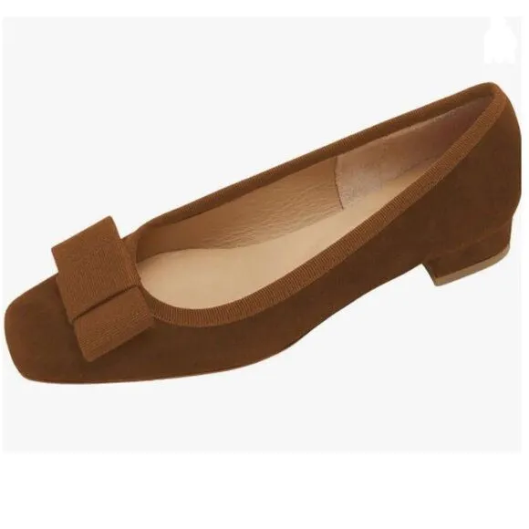 Wansseny Sienna Square Toe Low Heel Pumps Slip On Ladies Work Office Daily Comfy