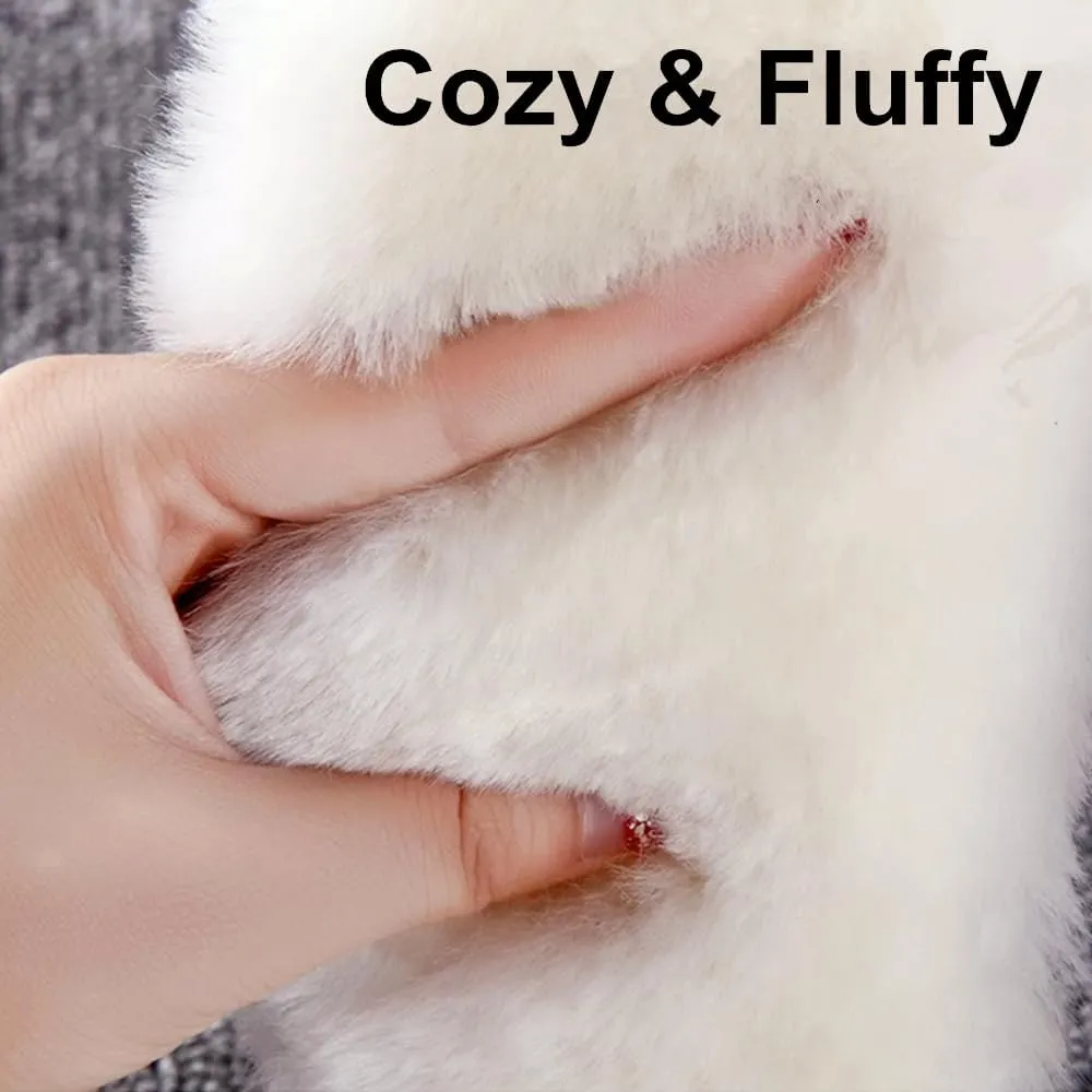 Warm Fur Shoe Insoles - Winter Thick Boot Insert, Rabbit Soft Comfy Shoe Replacement Boot Liner Men's 11 / Women's 12 (Men's 13, White Wool & Pigskin Bottom)