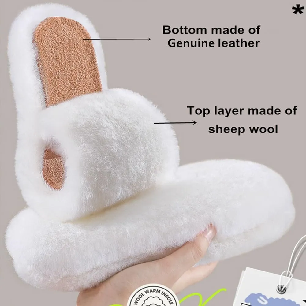 Warm Fur Shoe Insoles - Winter Thick Boot Insert, Rabbit Soft Comfy Shoe Replacement Boot Liner Men's 11 / Women's 12 (Men's 13, White Wool & Pigskin Bottom)