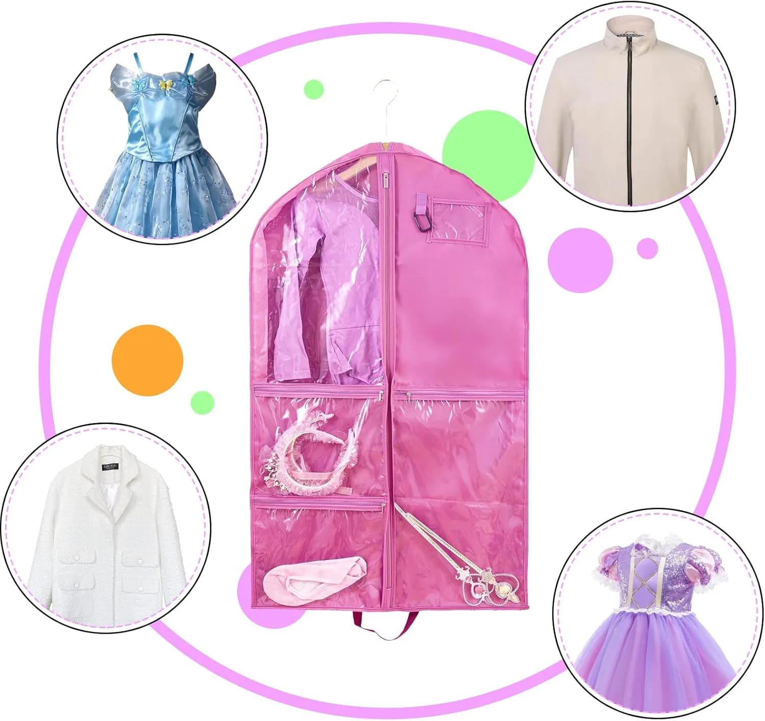 Waterproof Hanging Garment Bag,40 inch Garment Bags for Hanging Clothes,Garment Bags for Travel Storage,Dance Clothes Bag,Kids Garment Bag for Dance Costumes,Sports,Theatre,Beauty Pageants (Pink)
