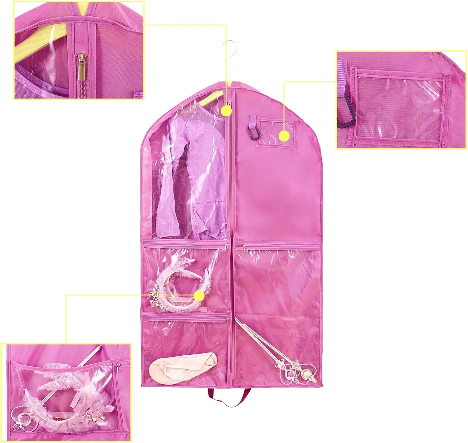 Waterproof Hanging Garment Bag,40 inch Garment Bags for Hanging Clothes,Garment Bags for Travel Storage,Dance Clothes Bag,Kids Garment Bag for Dance Costumes,Sports,Theatre,Beauty Pageants (Pink)