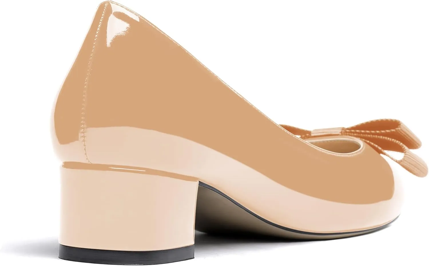 WAYDERNS Women's Patent Bow Slip On Round Toe Chunky Low Heel Pumps Shoes 1.5 Inch