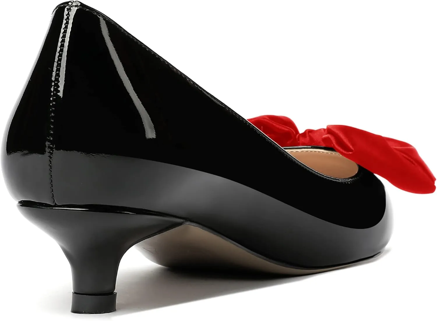 WAYDERNS Women's Slip On Patent Pointed Toe Bow Decoration Kitten Low Heel Pumps Shoes 1.5 Inch