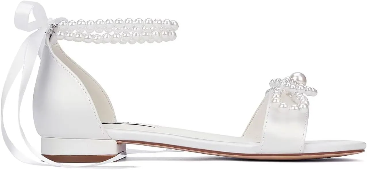 Wedding Flats Pearl Sandals Flat Wedding Shoes for Bride Open Toe Bridal Flats