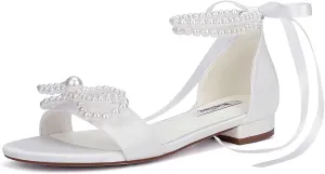Wedding Flats Pearl Sandals Flat Wedding Shoes for Bride Open Toe Bridal Flats