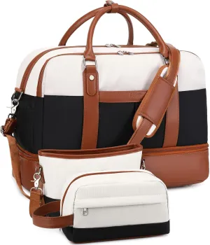 Weekender Bags for Women Overnight Bag Large Canvas Travel Duffel Bag with Shoe Compartment Carry On Tote Bag 3Pcs Set