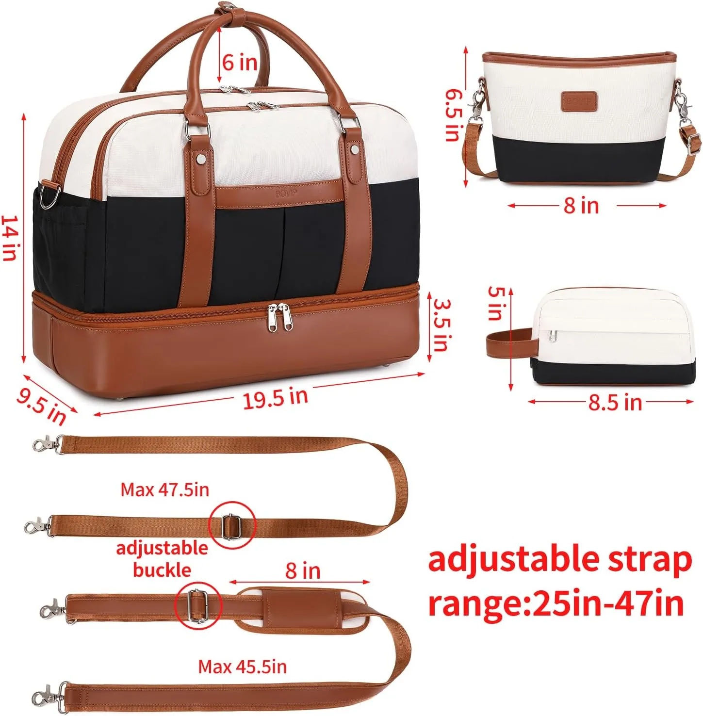 Weekender Bags for Women Overnight Bag Large Canvas Travel Duffel Bag with Shoe Compartment Carry On Tote Bag 3Pcs Set