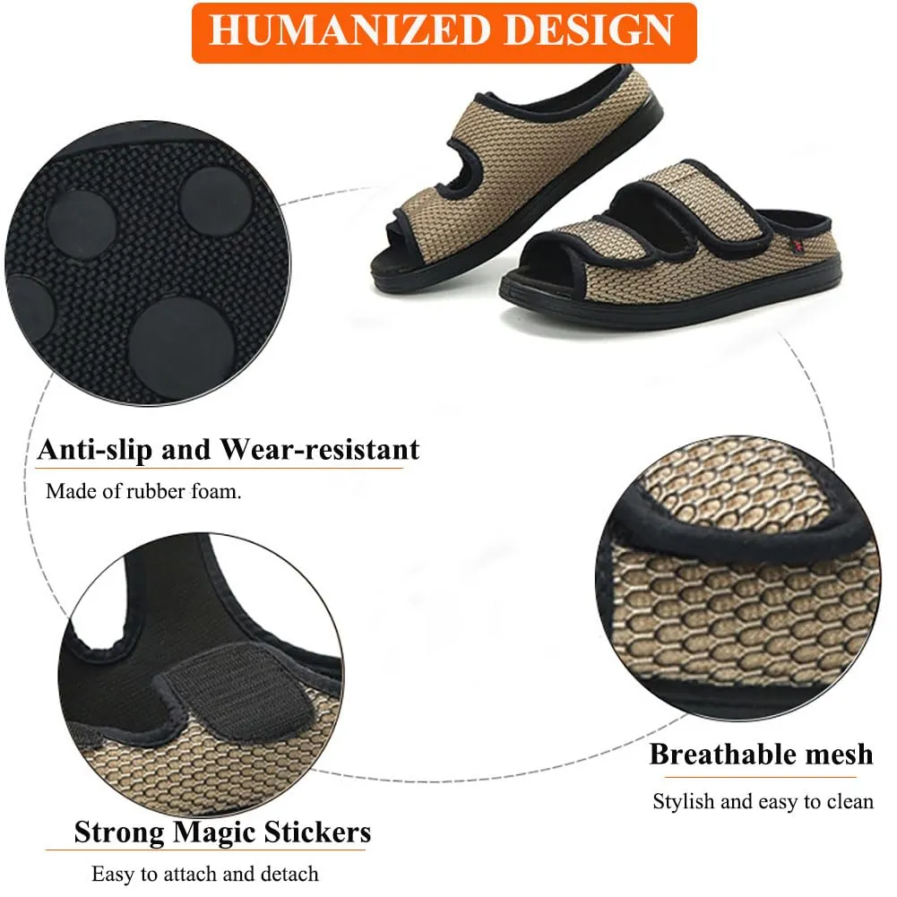 WEEOATAR Diabetic Slippers,Post Surgery Shoes,Medical Walking Shoes,Adjustable,Slip-on and Wide Orthopedic Shoes with Magic Stickers for Diabetics,Swollen Feet&Arthritis Edema(Man Black,7.5/260cm)
