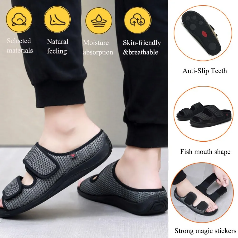 WEEOATAR Diabetic Slippers,Post Surgery Shoes,Medical Walking Shoes,Adjustable,Slip-on and Wide Orthopedic Shoes with Magic Stickers for Diabetics,Swollen Feet&Arthritis Edema(Woman Black,9.0/250cm)