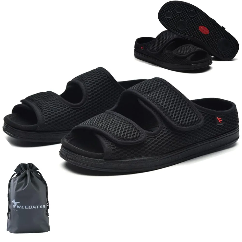 WEEOATAR Diabetic Slippers,Post Surgery Shoes,Medical Walking Shoes,Adjustable,Slip-on and Wide Orthopedic Shoes with Magic Stickers for Diabetics,Swollen Feet&Arthritis Edema(Woman Black,9.0/250cm)