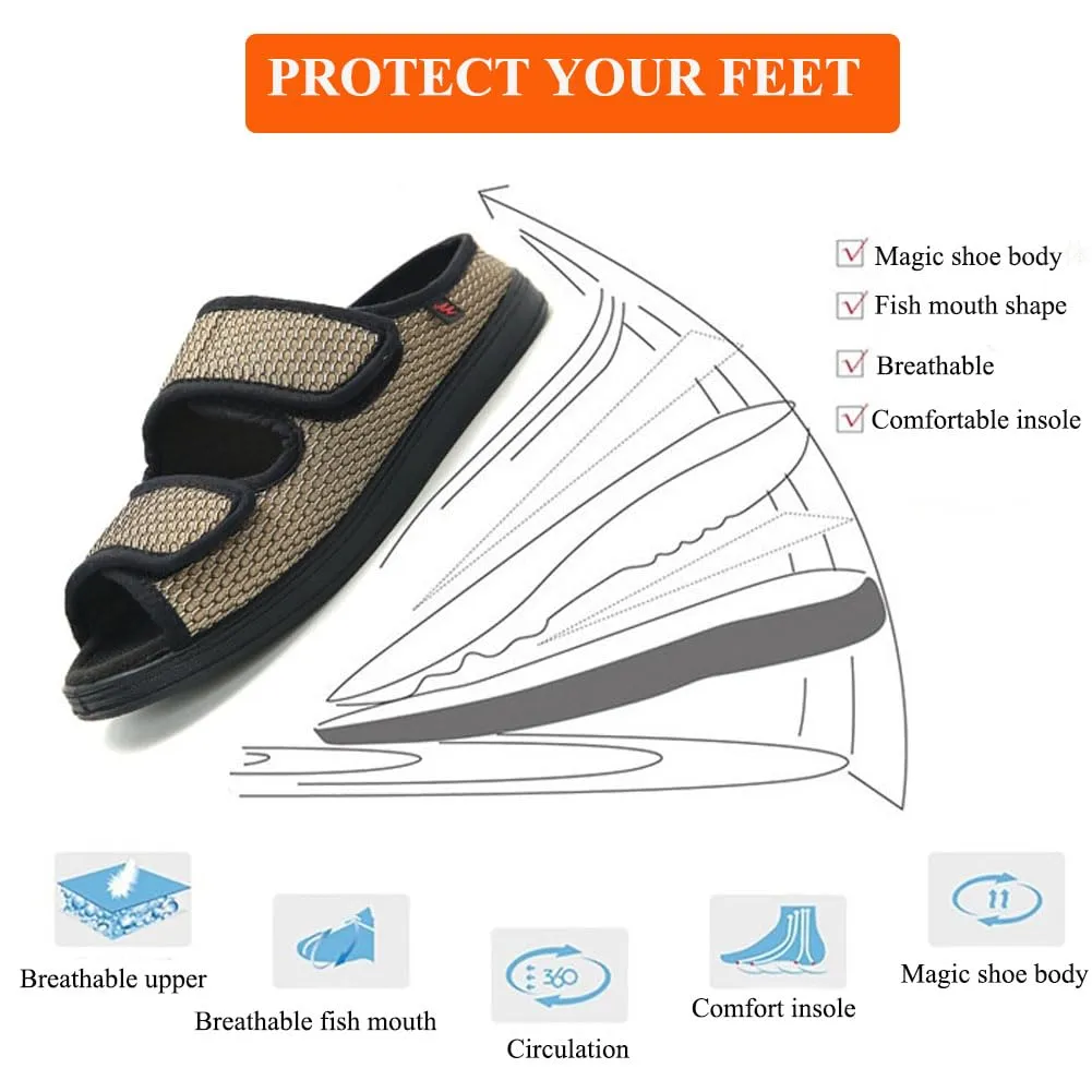 WEEOATAR Diabetic Slippers,Post Surgery Shoes,Medical Walking Shoes,Adjustable,Slip-on and Wide Orthopedic Shoes with Magic Stickers for Diabetics,Swollen Feet&Arthritis Edema(Woman Black,9.0/250cm)