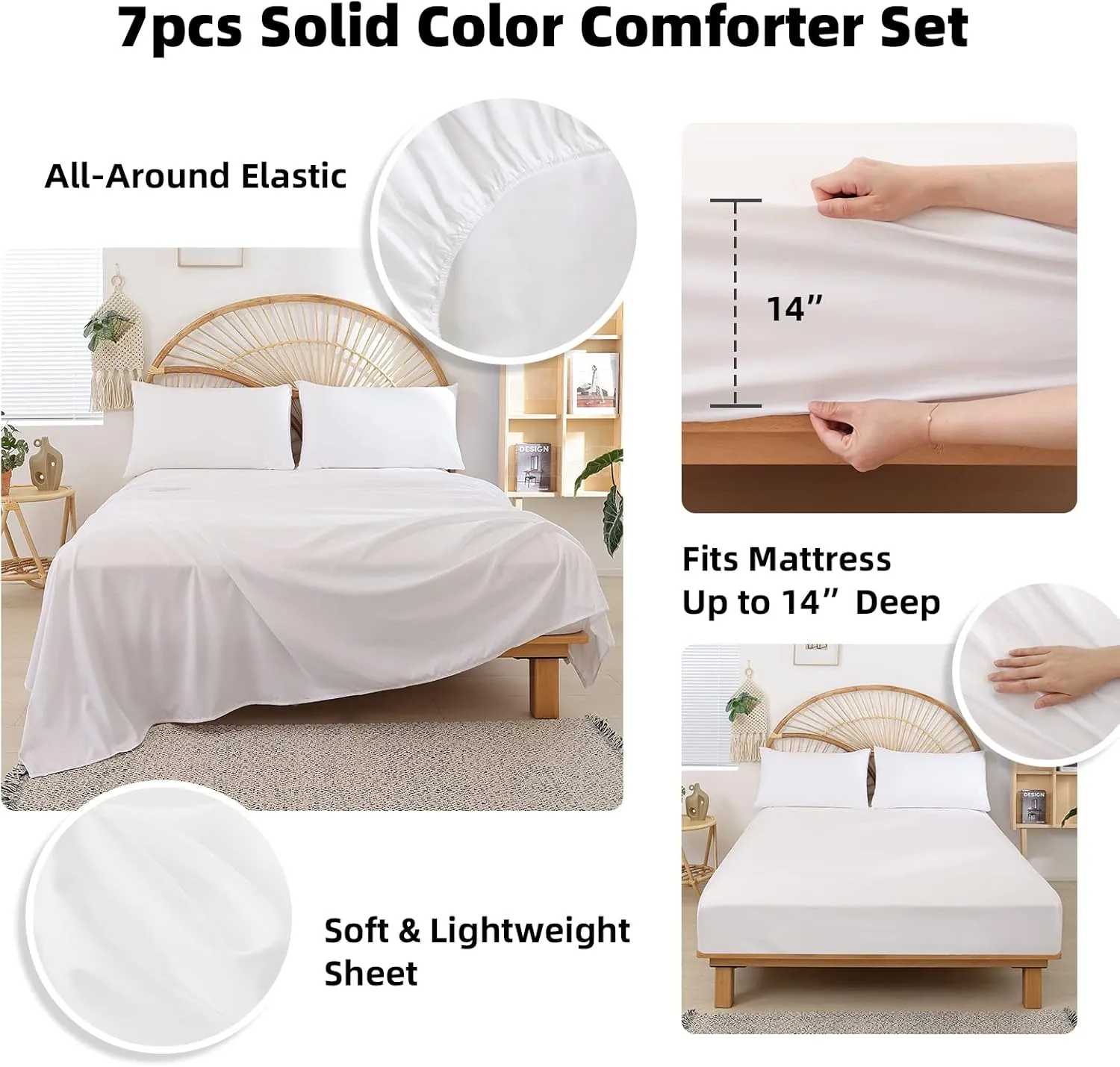 weigelia Queen Comforter Set 7 Pieces Beige Comforter Set Queen Size Bedding Set Soft Microfiber Comforter with Fitted Sheets, Flat Sheets, Pillow Shams, and Pillowcases