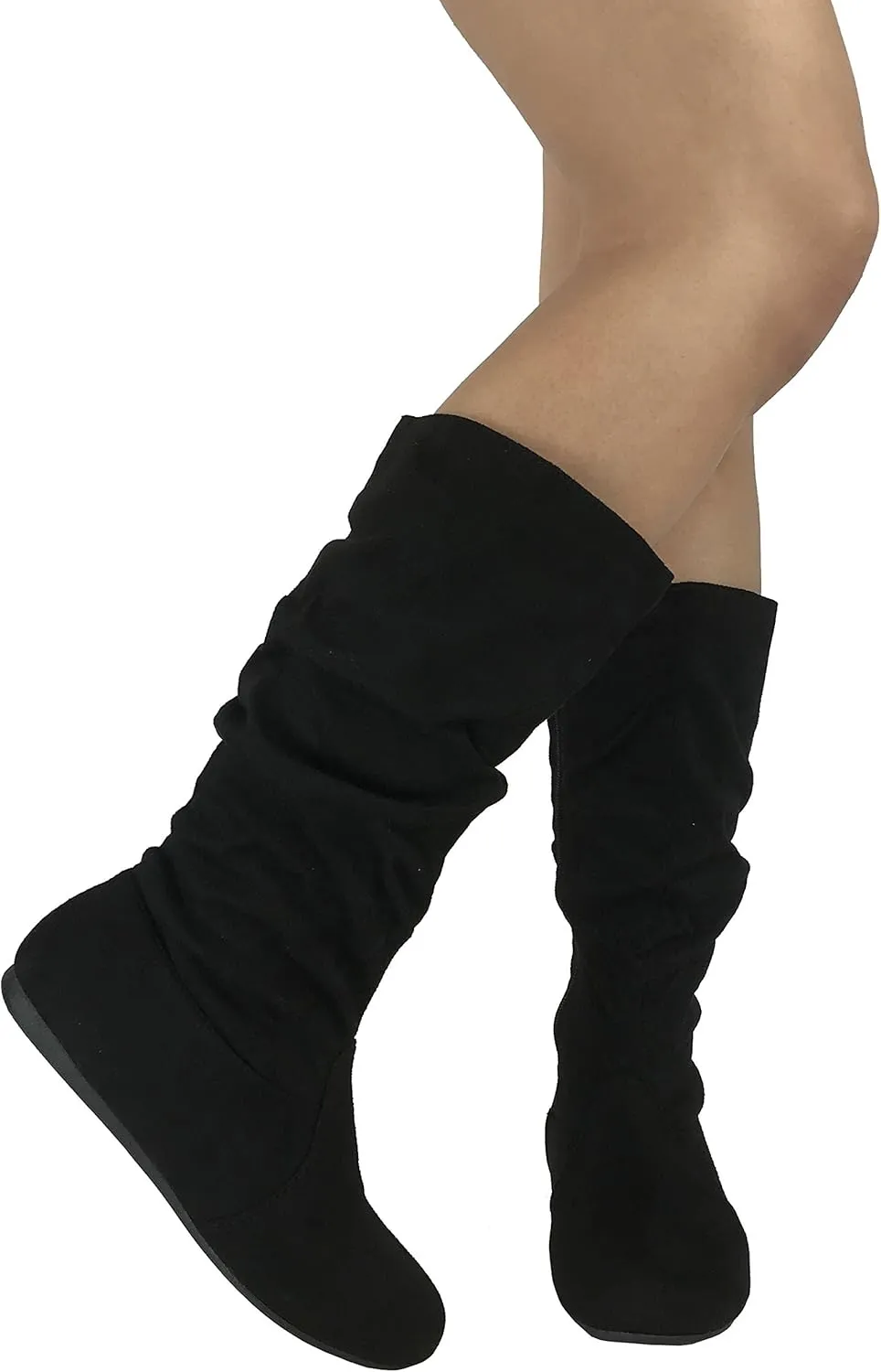 Wells Collection Womens Boots Soft Slouchy Flat to Low Heel Under Knee High