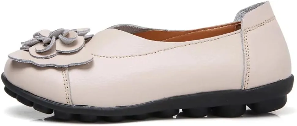 WERWAES Casual Leather Loafers Shoes for Womens Slim Lightweight Soft Sole Flat Moccasins Shoes with Flowers Cowhide Round Toe Slip on Womens Loafer Indoor Outdoor Walking Womens Shoes