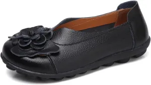 WERWAES Casual Leather Loafers Shoes for Womens Slim Lightweight Soft Sole Flat Moccasins Shoes with Flowers Cowhide Round Toe Slip on Womens Loafer Indoor Outdoor Walking Womens Shoes