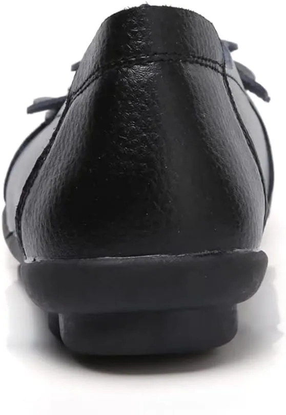 WERWAES Casual Leather Loafers Shoes for Womens Slim Lightweight Soft Sole Flat Moccasins Shoes with Flowers Cowhide Round Toe Slip on Womens Loafer Indoor Outdoor Walking Womens Shoes