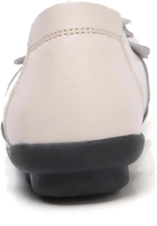 WERWAES Casual Leather Loafers Shoes for Womens Slim Lightweight Soft Sole Flat Moccasins Shoes with Flowers Cowhide Round Toe Slip on Womens Loafer Indoor Outdoor Walking Womens Shoes