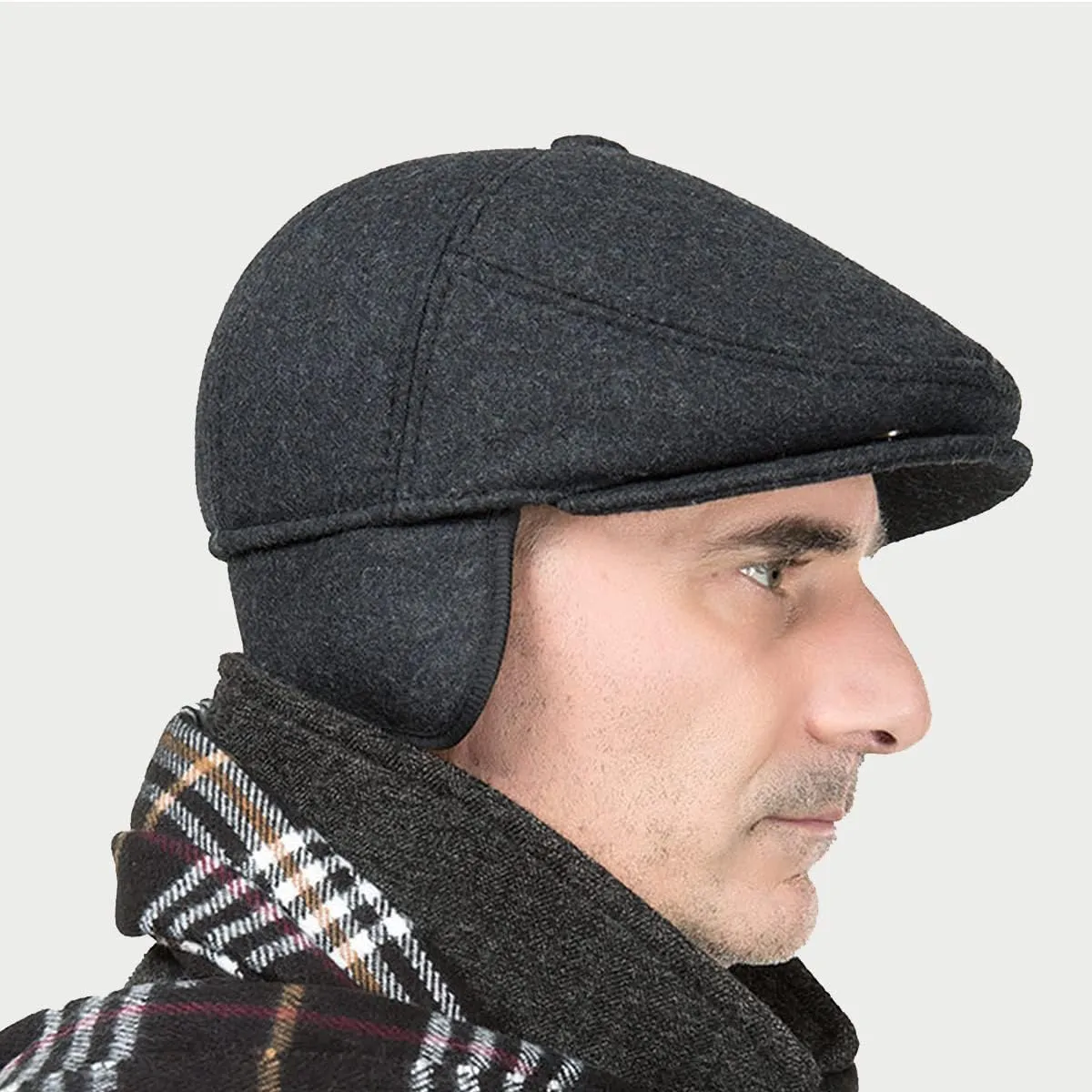Winter for Men Outdoor Hat, Beret Flat Newsboy Gatsby Hats Adjustable Warm Sport Golf Flat Cap Hats Dad Caps Earflaps Thicken