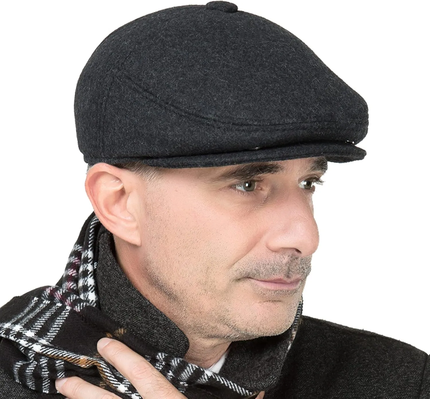 Winter for Men Outdoor Hat, Beret Flat Newsboy Gatsby Hats Adjustable Warm Sport Golf Flat Cap Hats Dad Caps Earflaps Thicken