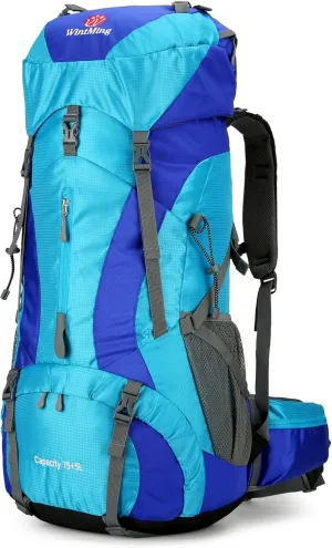 WintMing 75L Hiking Backpack with Rain Cover Waterproof Camping Backpack Shoes Warehouse for Men Women