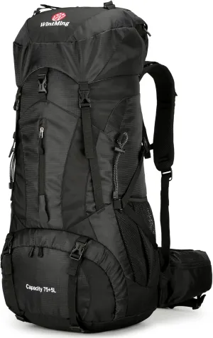 WintMing 75L Hiking Backpack with Rain Cover Waterproof Camping Backpack Shoes Warehouse for Men Women