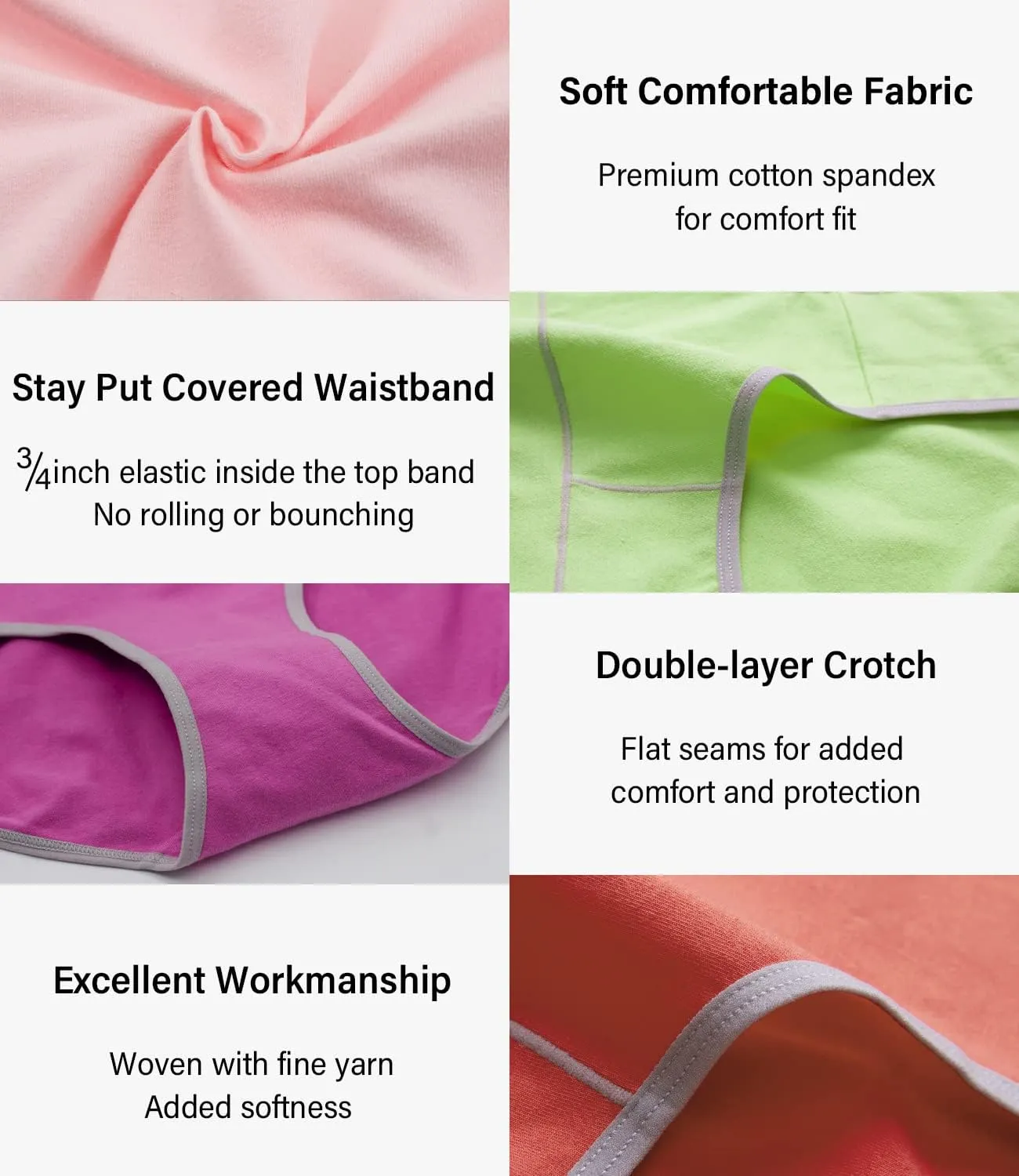 wirarpa Women's Cotton Underwear Stretch Mid Waisted Briefs Ladies Panties 5 Pack (Regular & Plus Size)