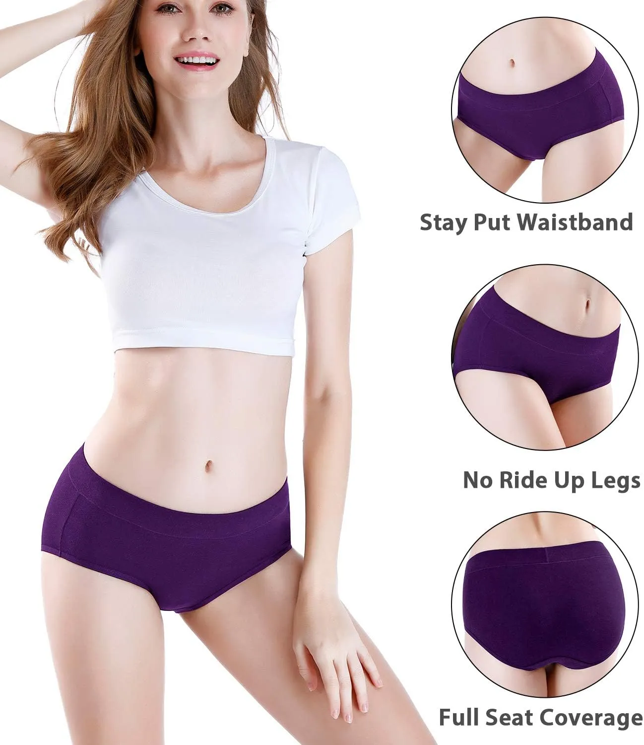 wirarpa Women's Underwear Cotton Mid Waisted Ladies Panties Full Coverage Briefs 4 Pack (Regular & Plus Size)