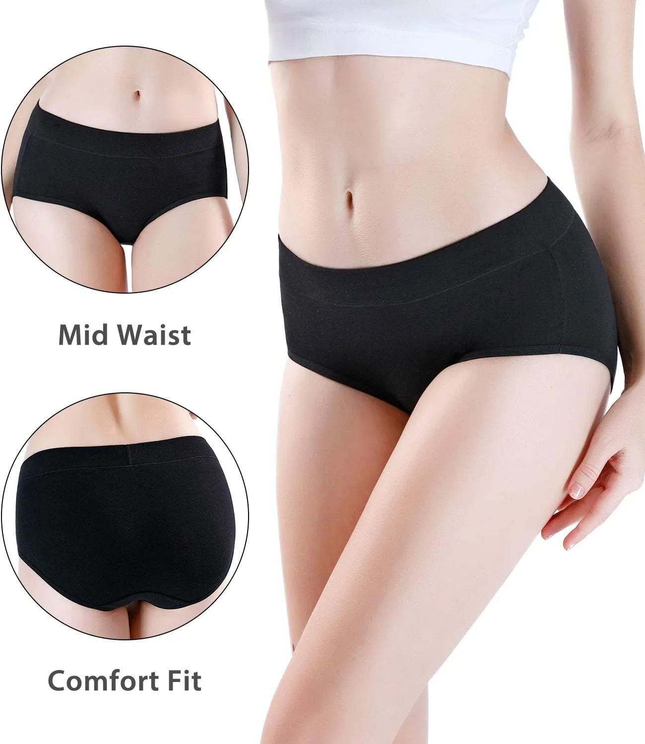 wirarpa Women's Underwear Cotton Mid Waisted Ladies Panties Full Coverage Briefs 4 Pack (Regular & Plus Size)