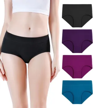 wirarpa Women's Underwear Cotton Mid Waisted Ladies Panties Full Coverage Briefs 4 Pack (Regular & Plus Size)