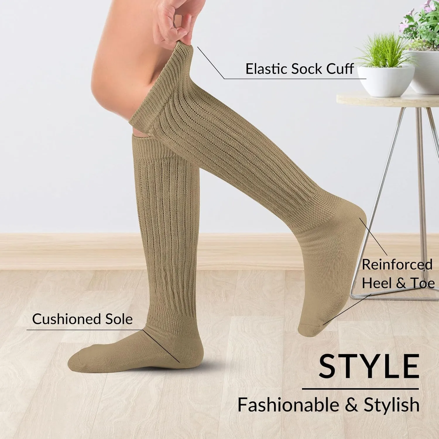 Witwot Slouch Socks Women Knit Knee High Boot Long Cotton Tube Scrunch Sock for Woman