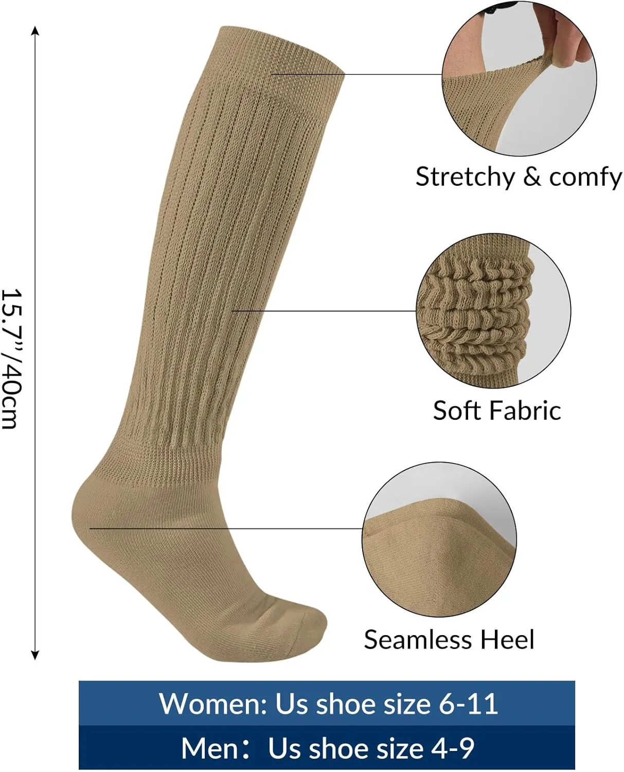 Witwot Slouch Socks Women Knit Knee High Boot Long Cotton Tube Scrunch Sock for Woman