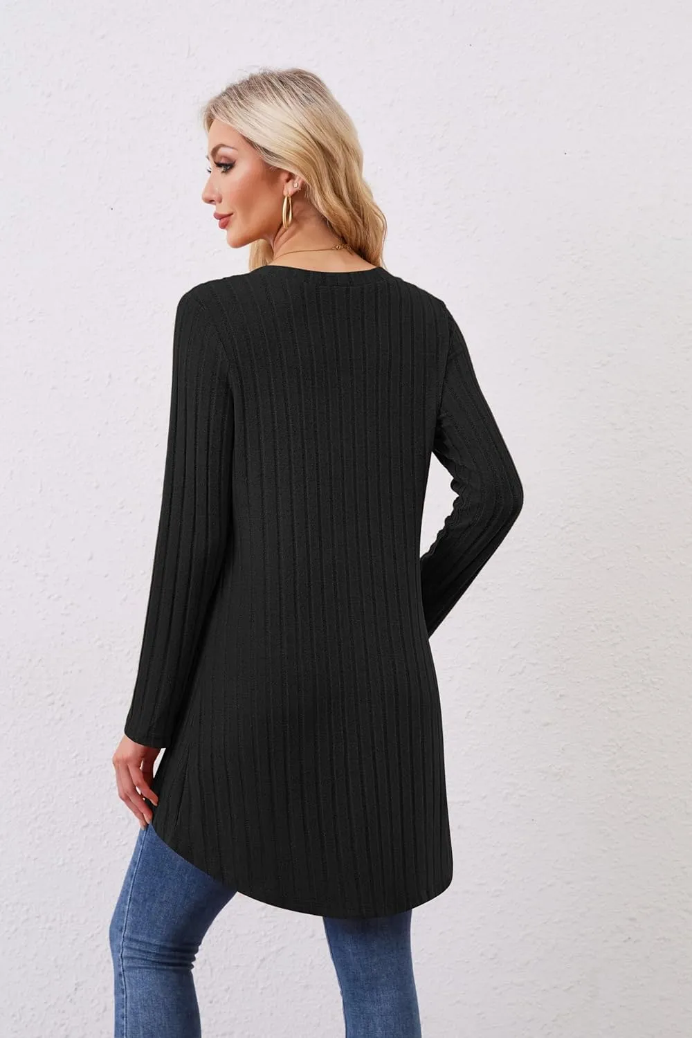 Women Cardigans Open Front Lightweight Button Down Duster Long Cardigan Vertical Stripes Pockets for Casual Fall
