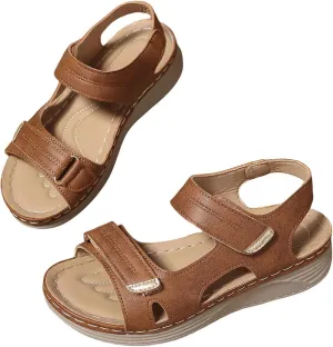 Women Comfortable Sandals Orthotic Walking Orthopedic Arch Support Dressy Sandal Non-Slip Peep Toe Slingback Wide Width Adjustable Hook Loop Flip Flops 2025 Casual Platform Hollow Flat Shoes
