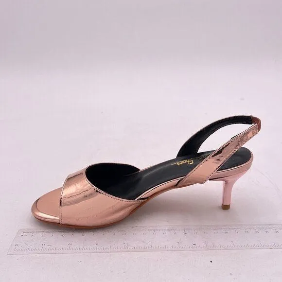 Women Gold Comfy Slingback Kitten Low Heels Elegant Peep Toe Single Strap Sandal