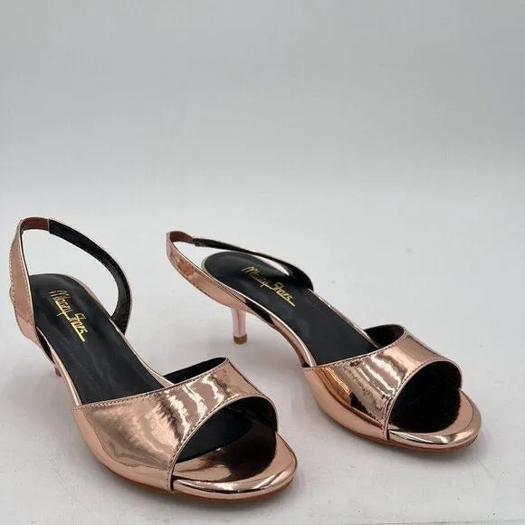 Women Gold Comfy Slingback Kitten Low Heels Elegant Peep Toe Single Strap Sandal