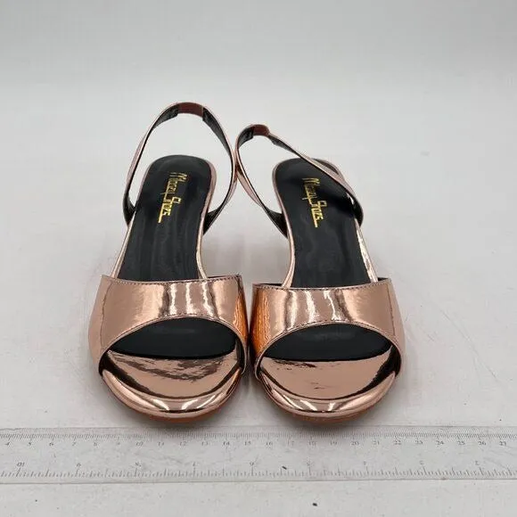Women Gold Comfy Slingback Kitten Low Heels Elegant Peep Toe Single Strap Sandal