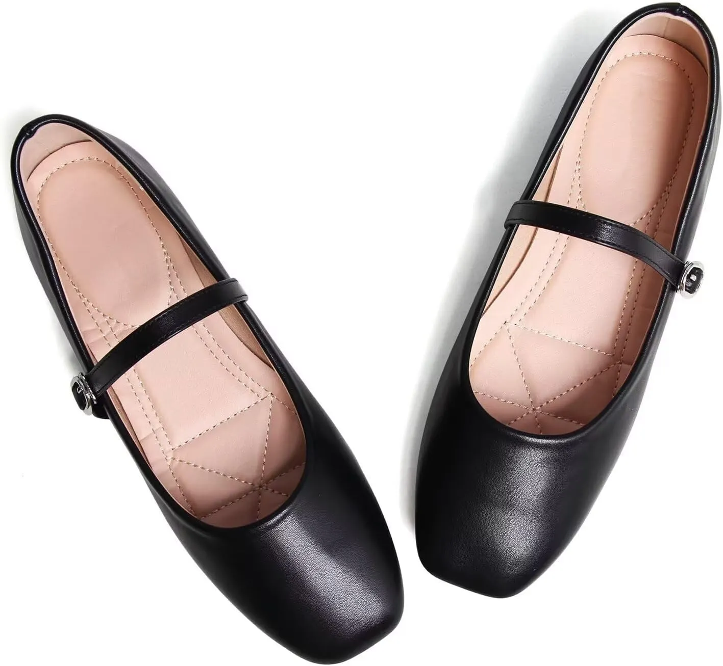 Women Mary Jane Flat Shoes Soft Patent Leather Square Toe Adjustable Buckle Strap Casual Ballet Dance Shoes